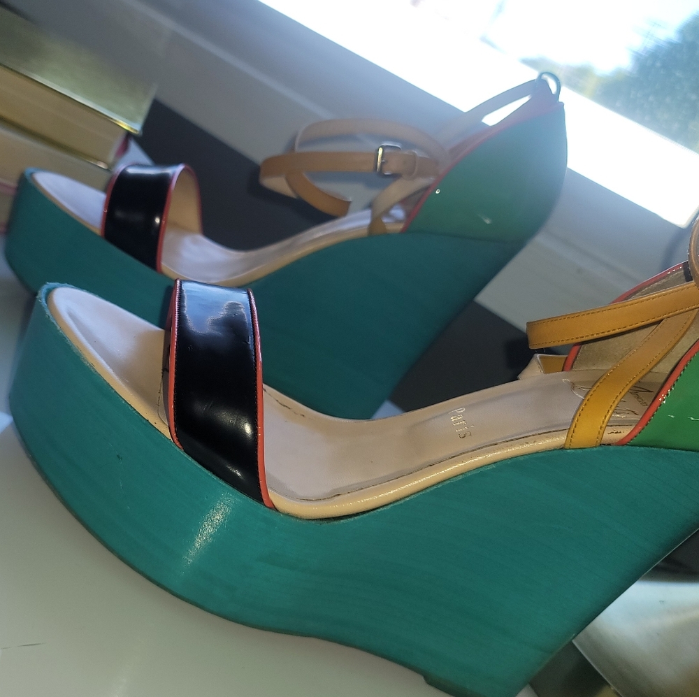 Christian Louboutin Color Block Wedge Sandals Siz… - image 1